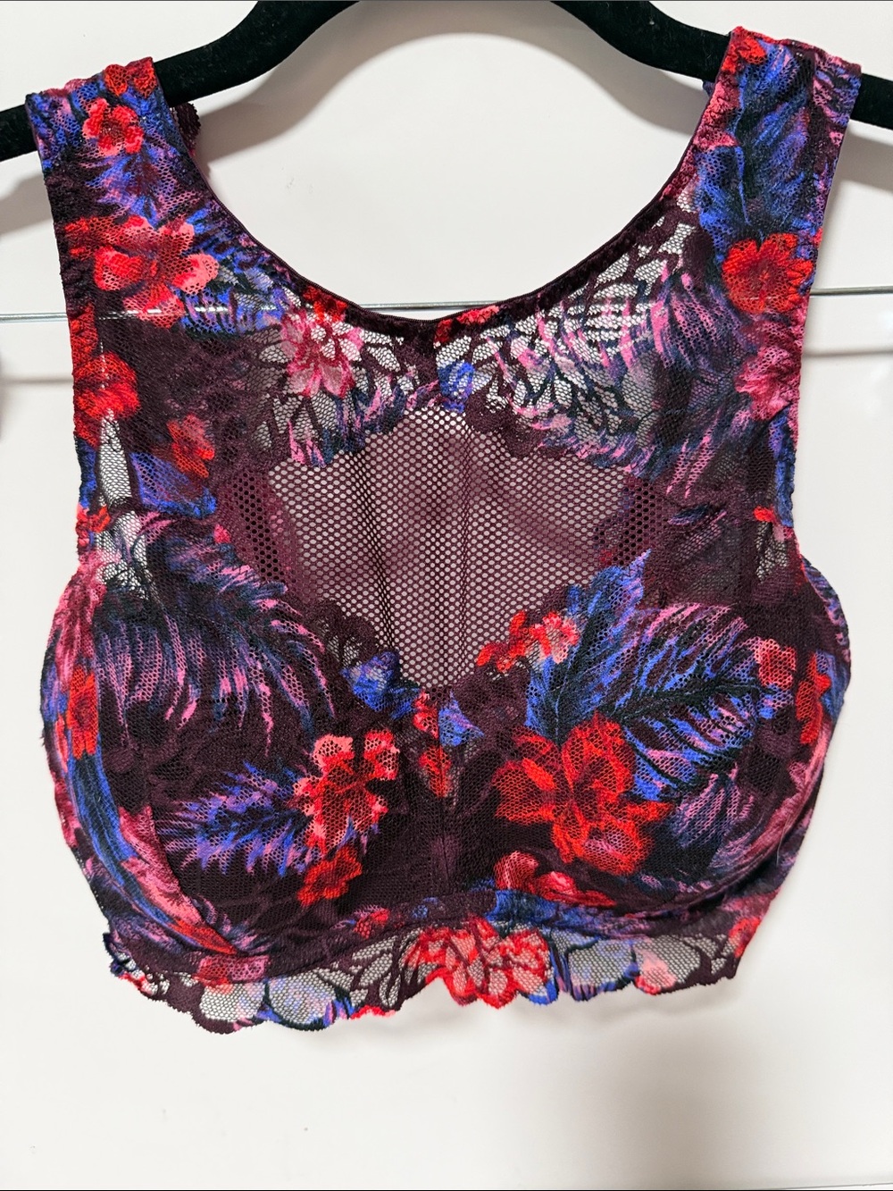 PINK Victoria's Secret Floral Lace Bralette - Red, Purple & Blue